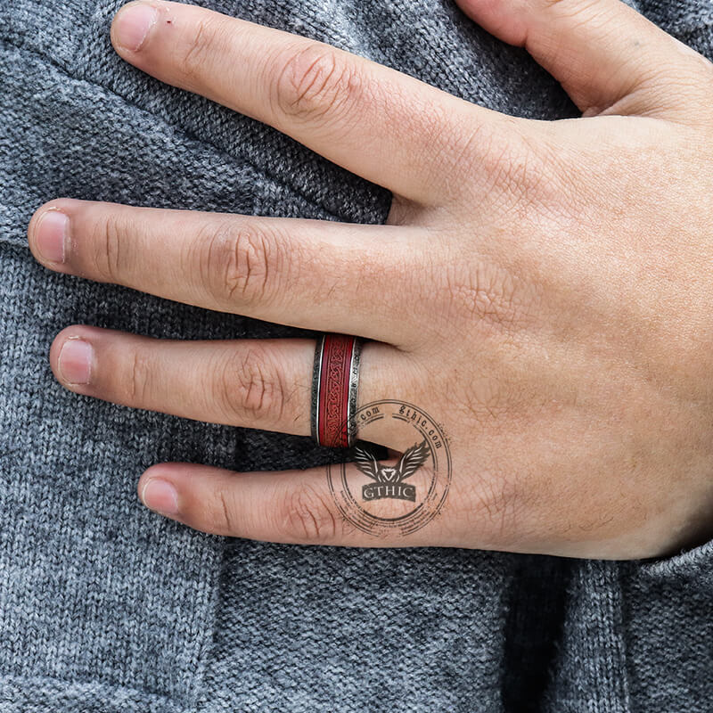 Viking Celtic Knot Runes Wood Stainless Steel Spinner Ring