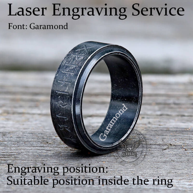 Viking Runes Carved Stainless Steel Spinner Ring