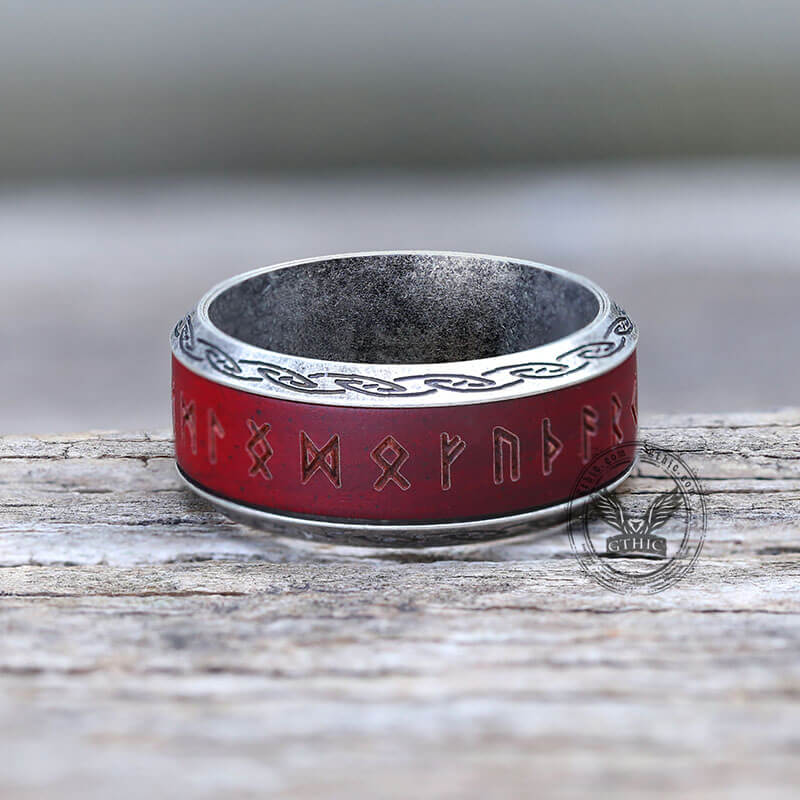 Viking Runes Wood Stainless Steel Spinner Ring