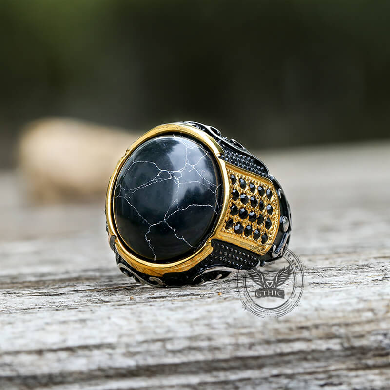 Vintage Black Stone Stainless Steel Gemstone Ring
