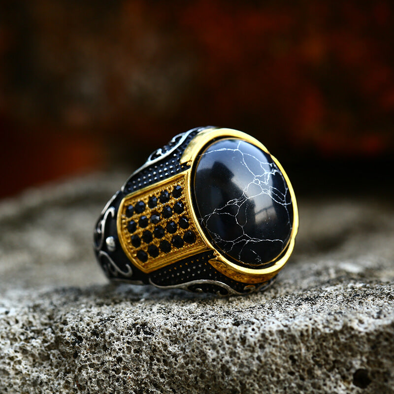 Vintage Black Stone Stainless Steel Gemstone Ring