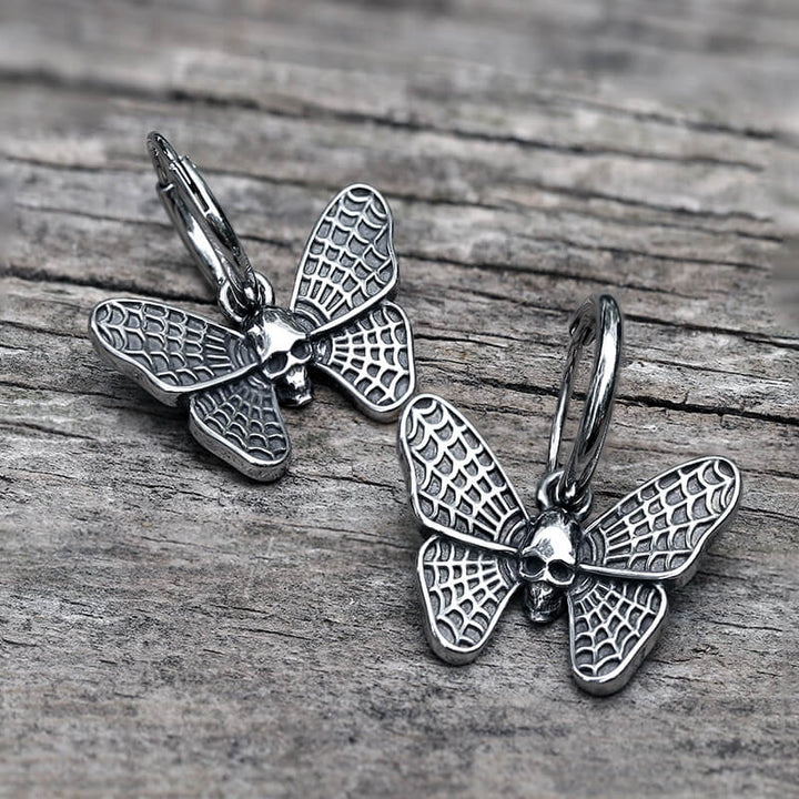 Vintage Butterfly Skull Stainless Steel Hoop Earrings