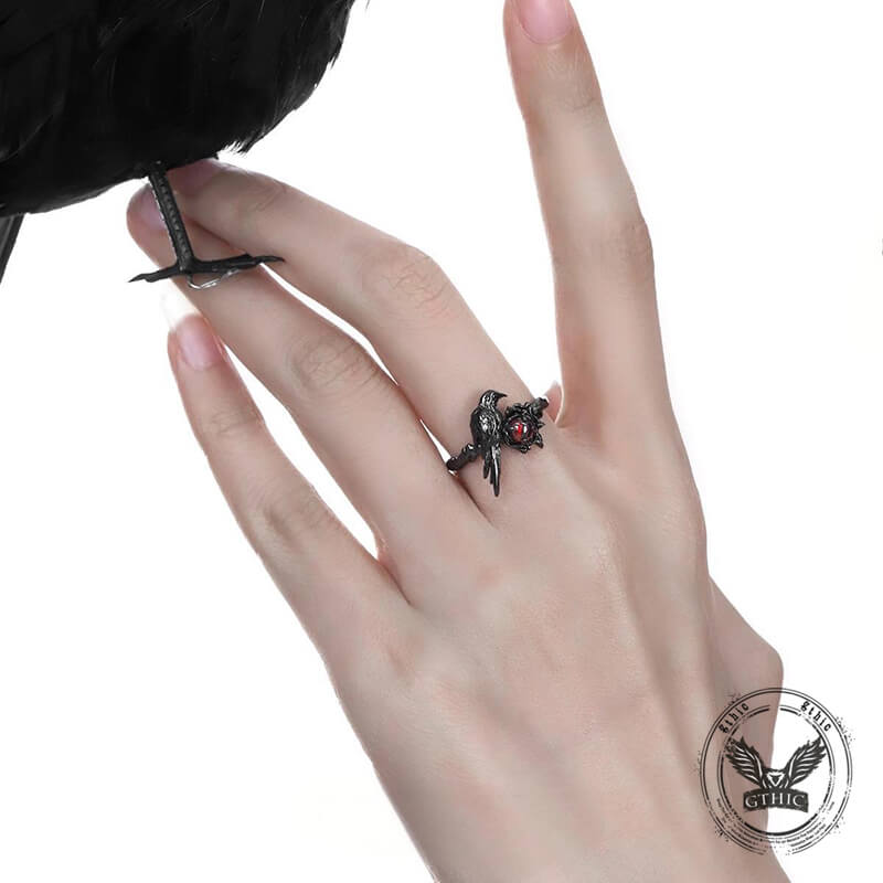 Vintage Dark Crow Copper CZ Open Ring