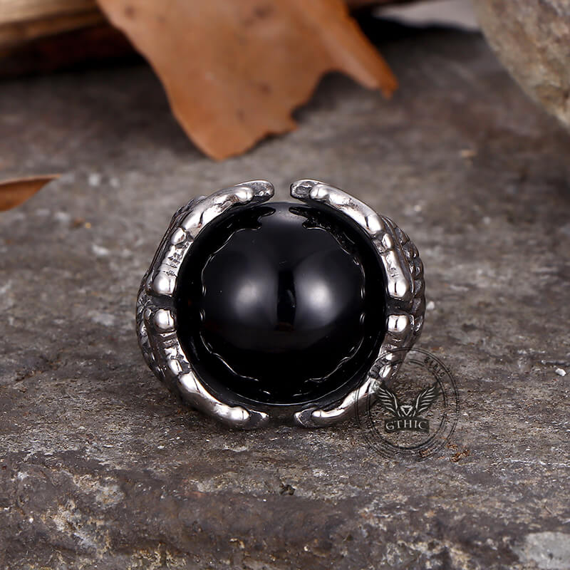 Vintage Double Dragon Playing with Gemstone Stainless Steel Ring