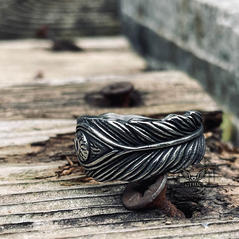 Vintage Feather Eye Stainless Steel Ring