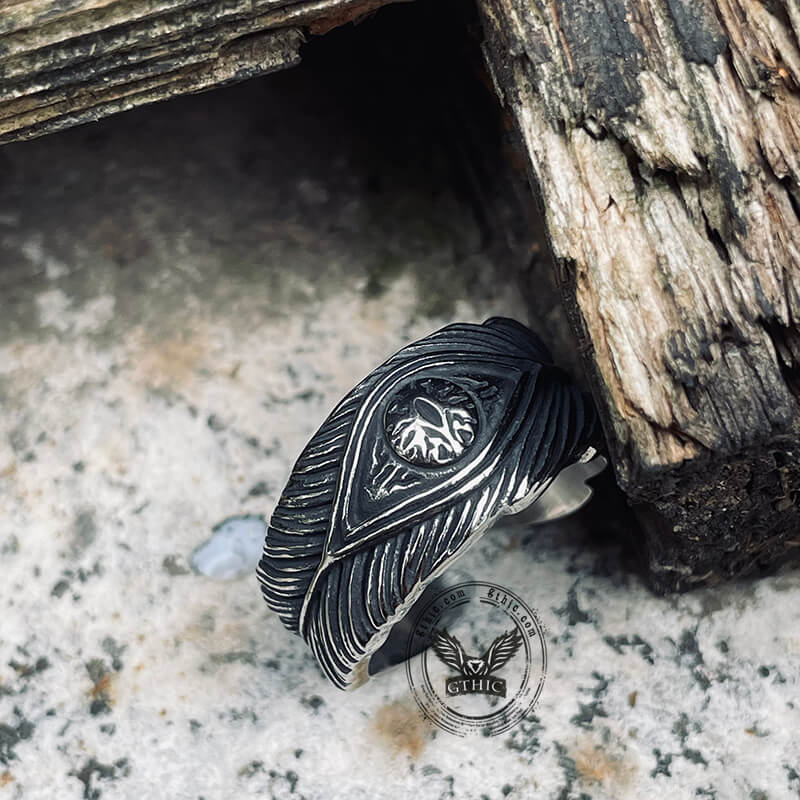 Vintage Feather Eye Stainless Steel Ring