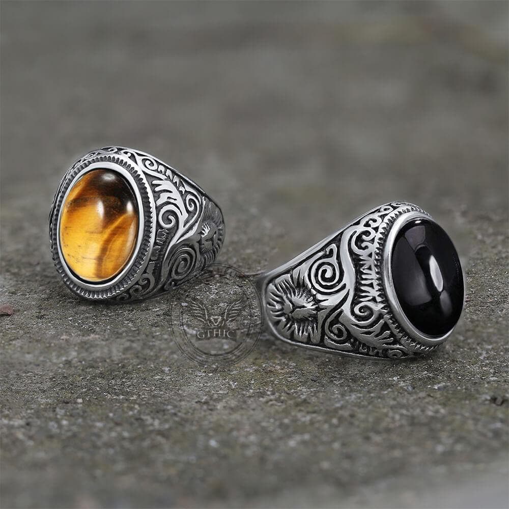 Vintage Pattern Gem Stainless Steel Ring