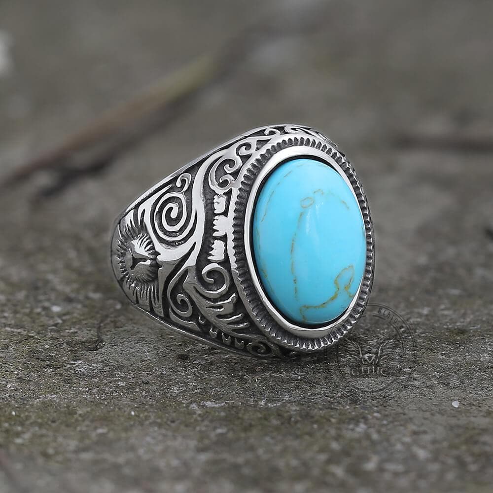 Vintage Pattern Gem Stainless Steel Ring