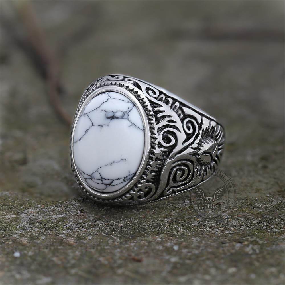 Vintage Pattern Gem Stainless Steel Ring
