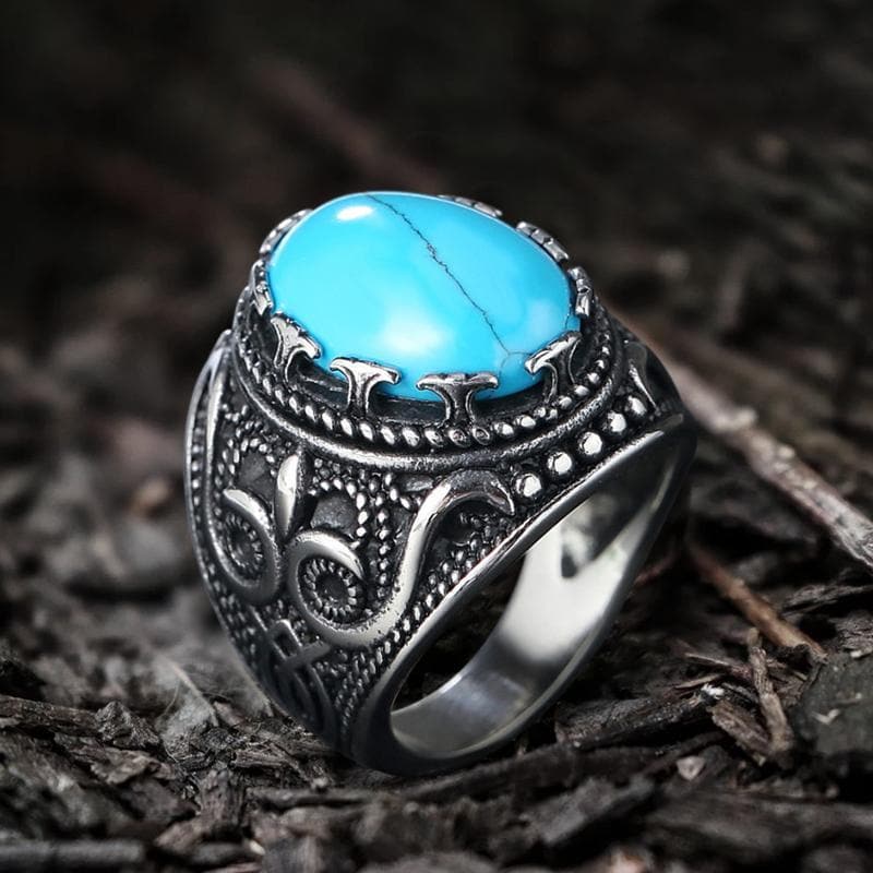 Vintage Pattern Turquoise Tiger-Eye Stainless Steel Ring
