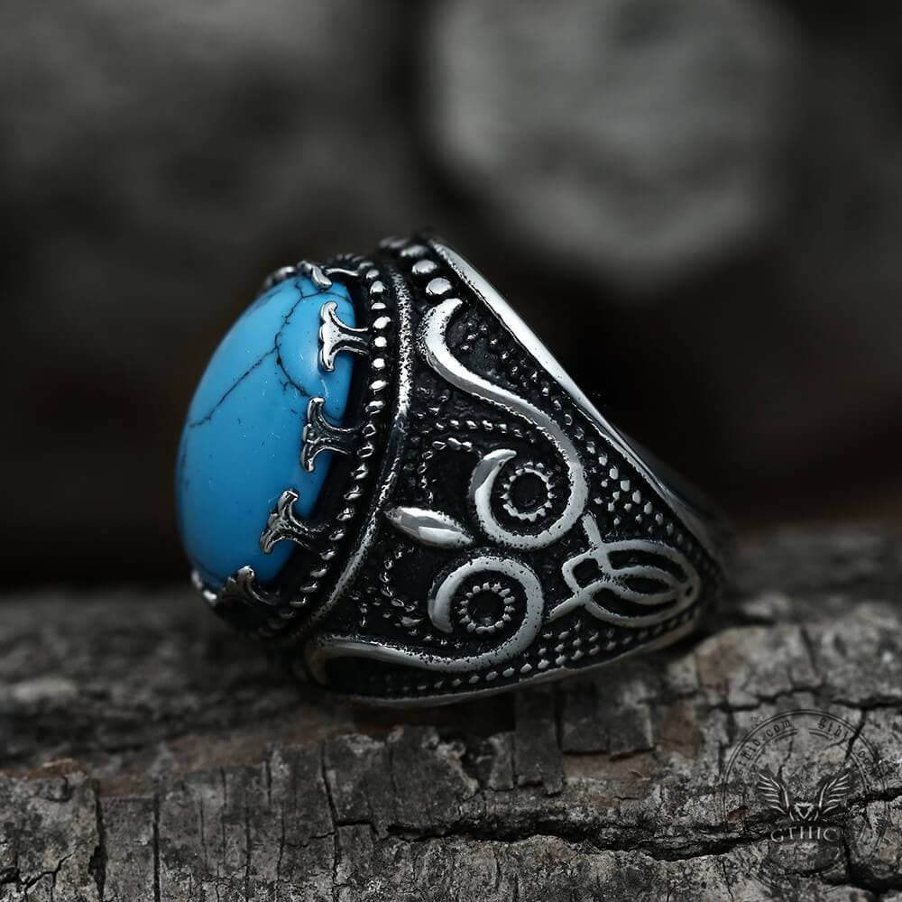 Vintage Pattern Turquoise Tiger-Eye Stainless Steel Ring