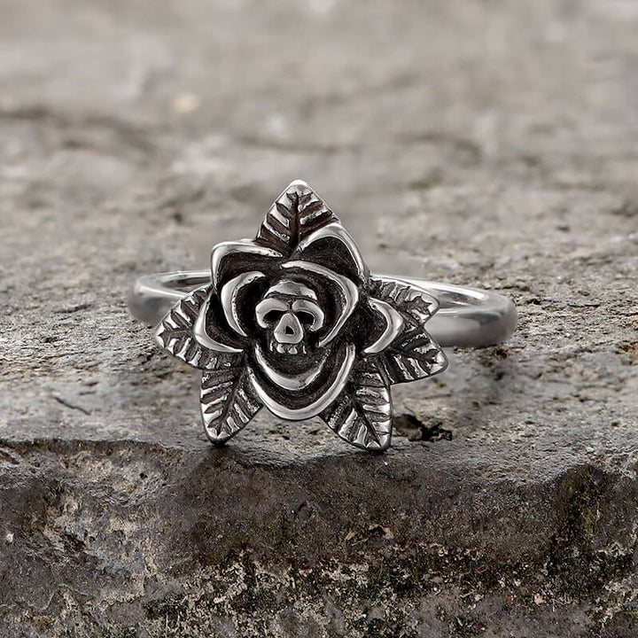 Vintage Rose Skull Stainless Steel Ring