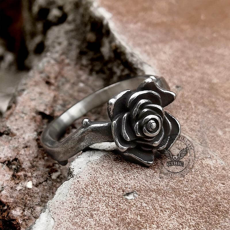 Vintage Rose Stainless Steel Gothic Ring