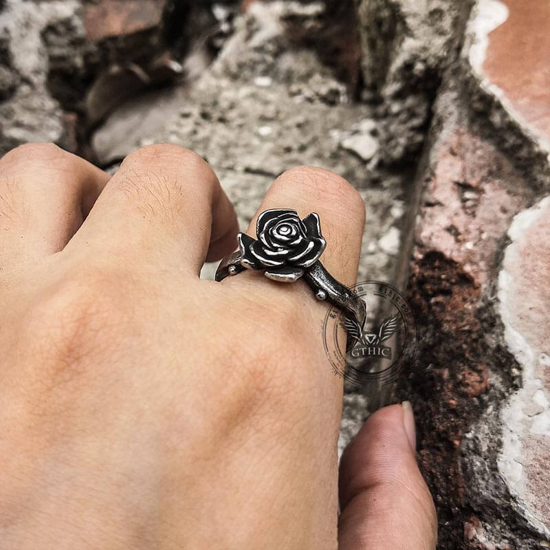 Vintage Rose Stainless Steel Gothic Ring