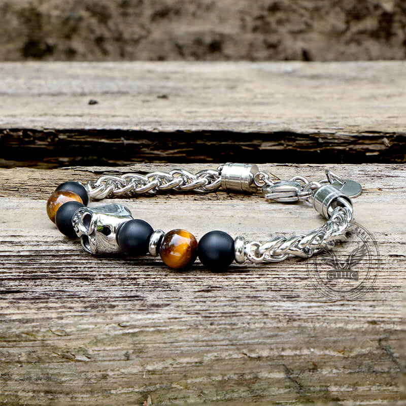 Vintage Skull Tiger Eye Stainless Steel Bracelet