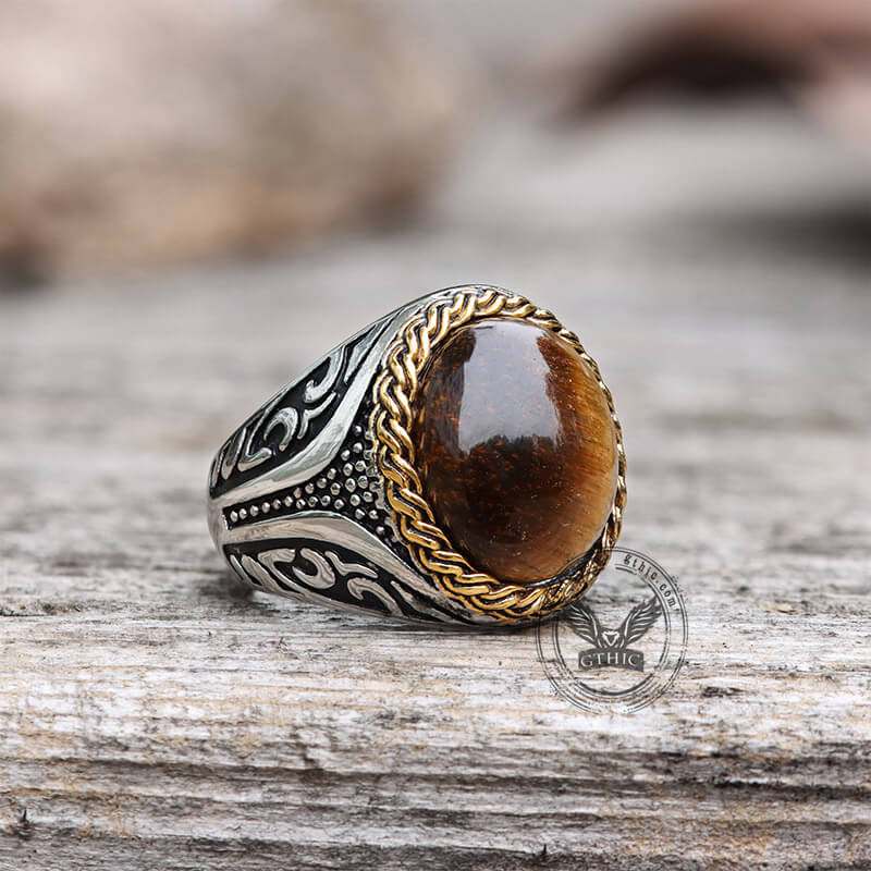 Vintage Tiger Eye Stainless Steel Gemstone Ring