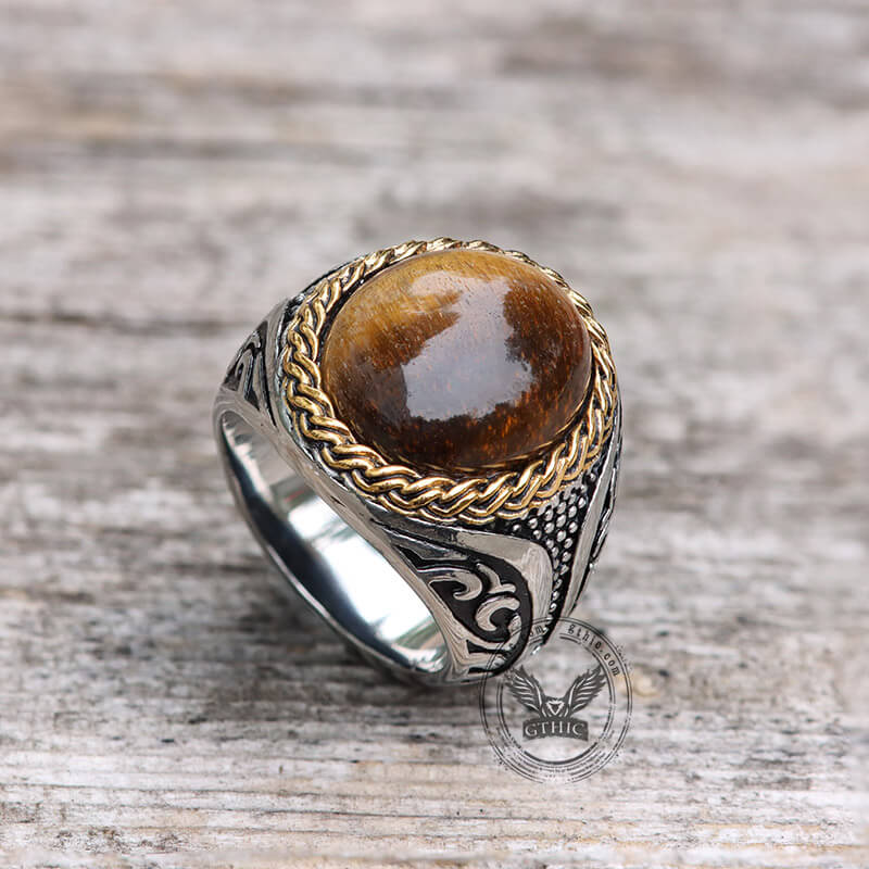 Vintage Tiger Eye Stainless Steel Gemstone Ring