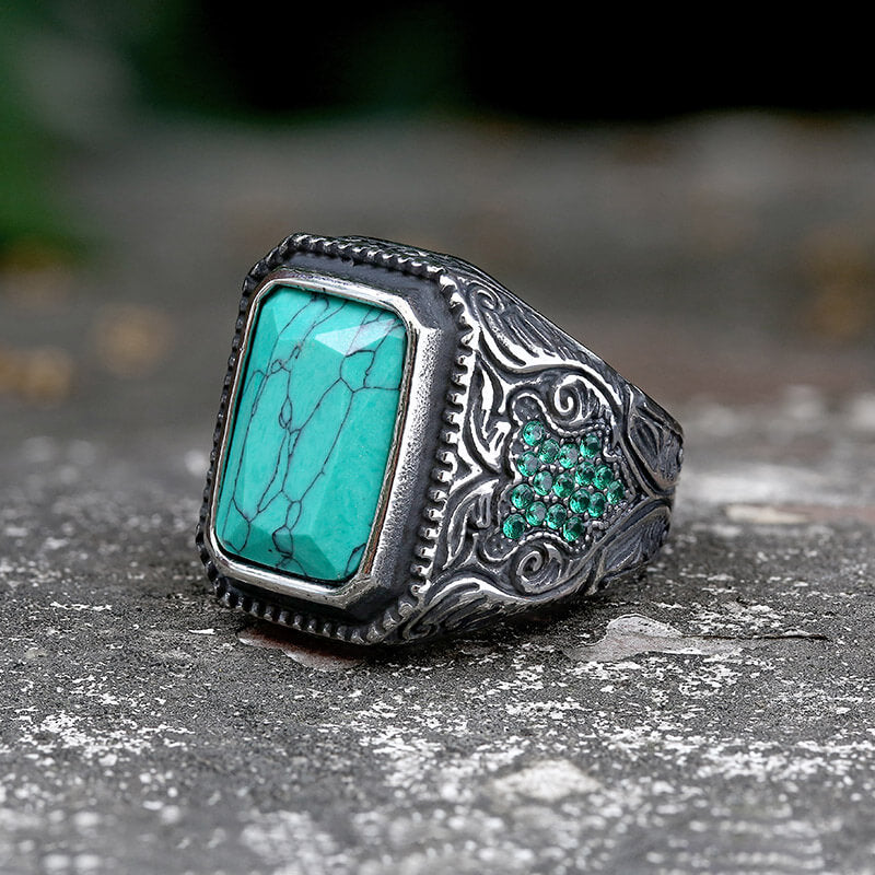 Vintage Turquoise Inlaid Stainless Steel Ring