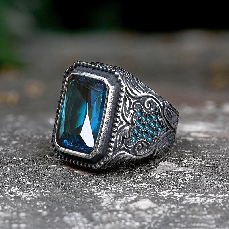 Vintage Turquoise Inlaid Stainless Steel Ring