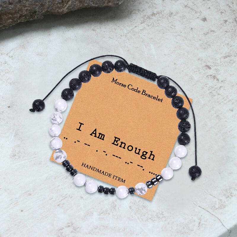 White Turquoise Morse Code Braided Bracelet