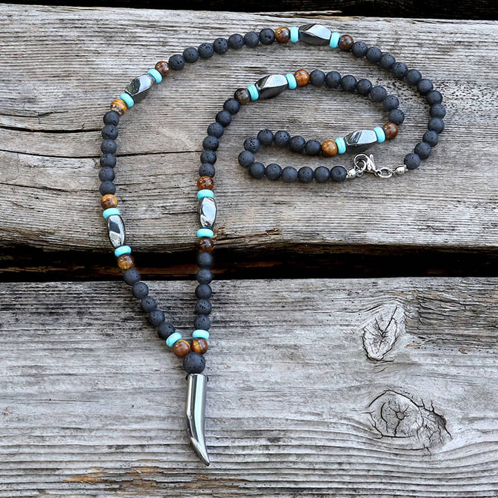 Wolf Tooth Stone Bead Necklace