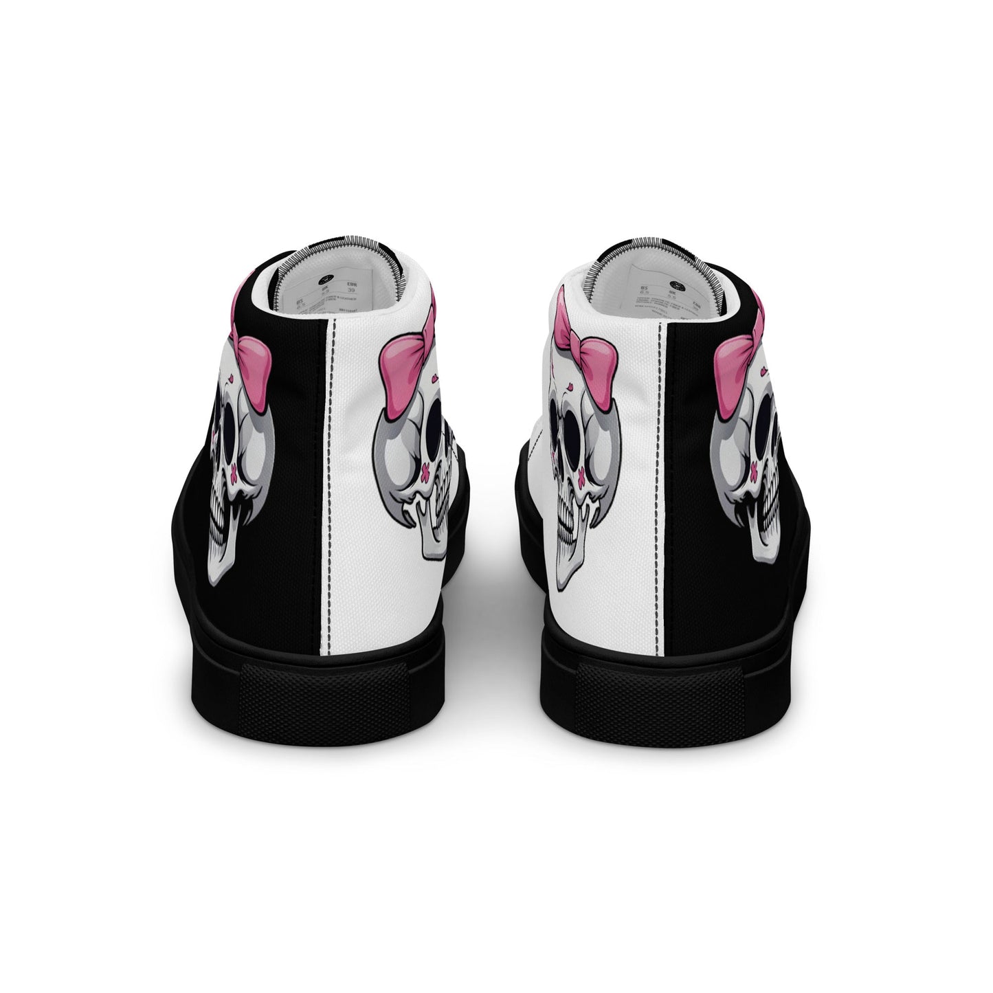 Black and White Girly Skull with Pink Bow Women’s High Top Canvas Shoes