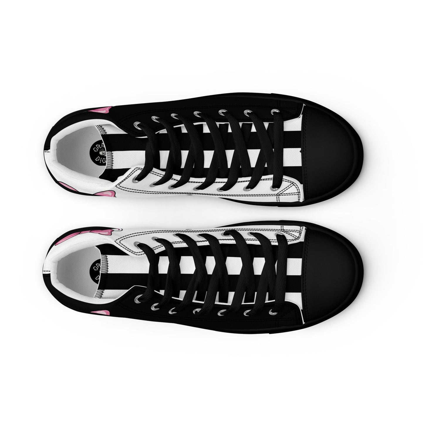 Black and White Girly Skull with Pink Bow Women’s High Top Canvas Shoes