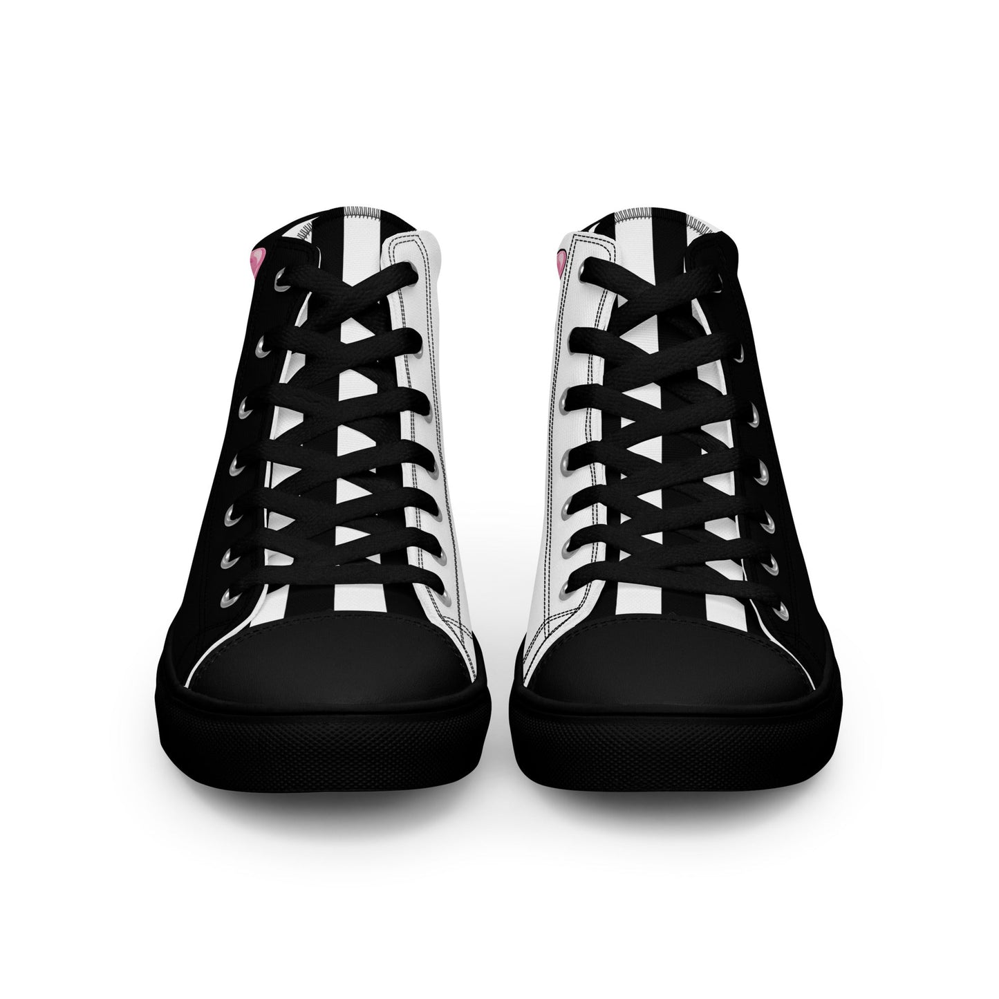 Black and White Girly Skull with Pink Bow Women’s High Top Canvas Shoes