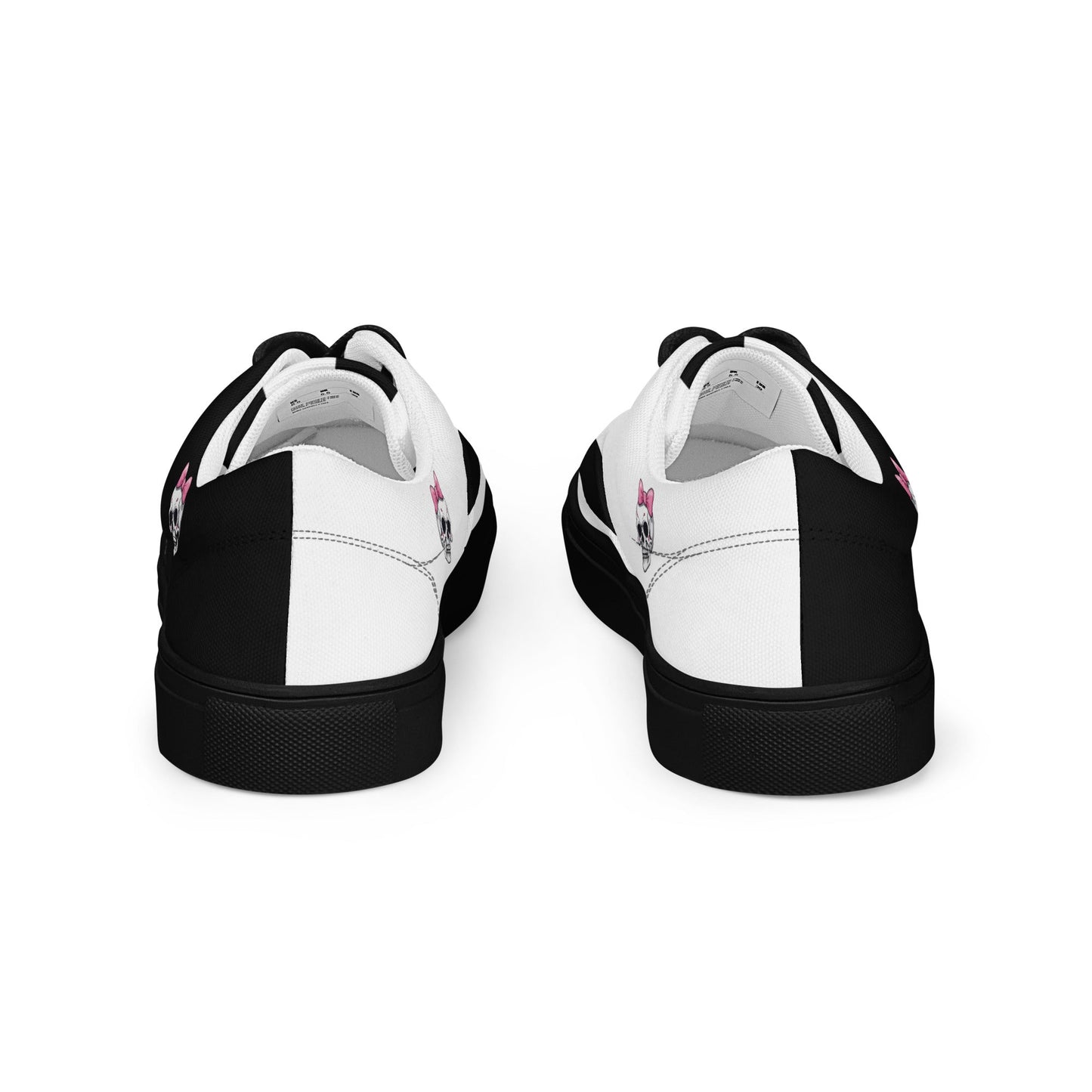 Black and White Girly Skull with Pink Bow Women’s Lace-up Canvas Shoes