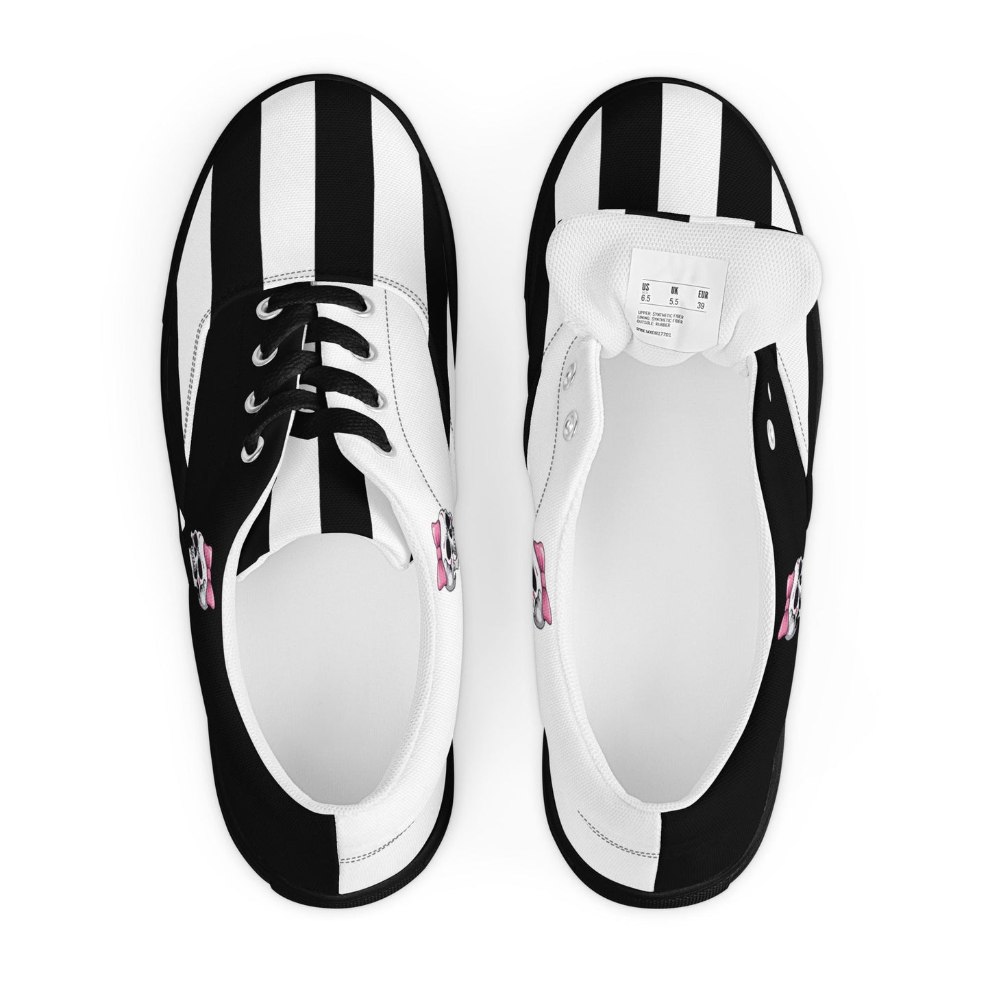 Black and White Girly Skull with Pink Bow Women’s Lace-up Canvas Shoes