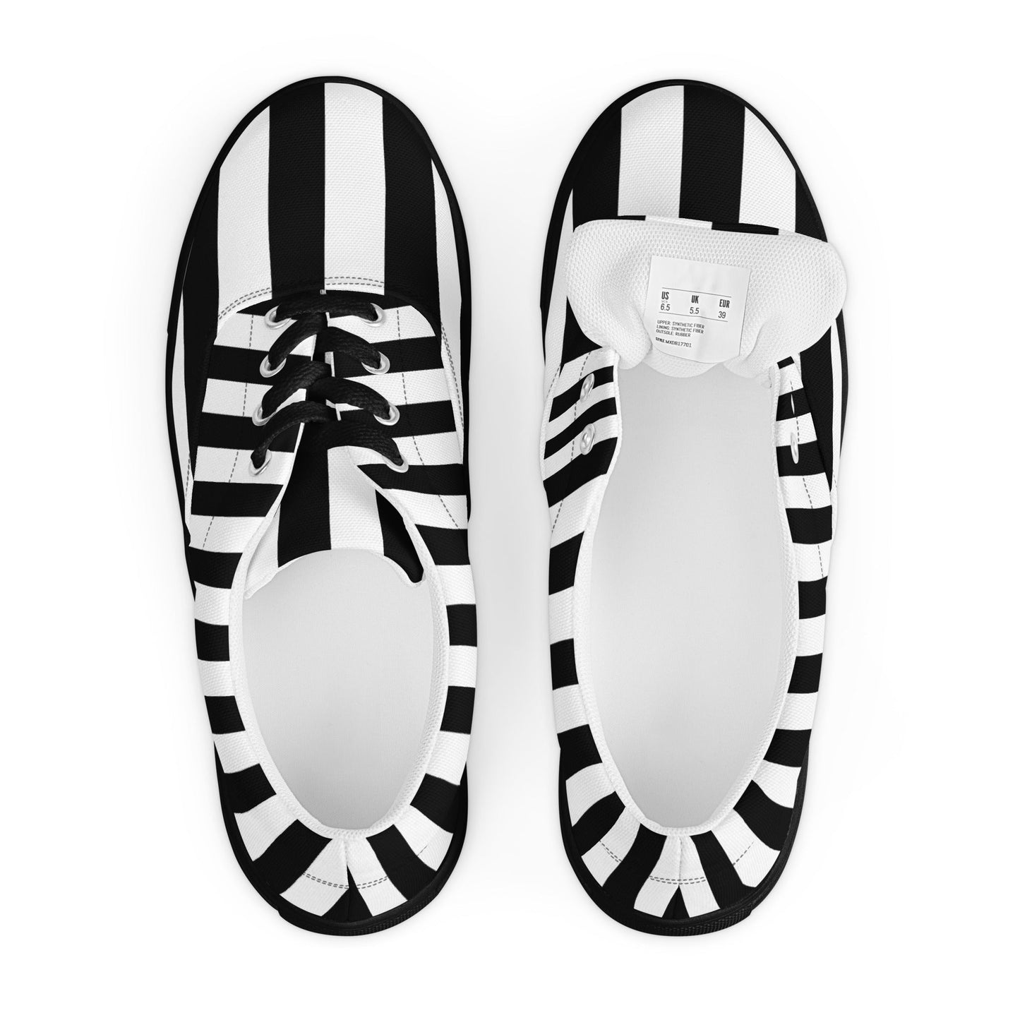 Black and White Striped Women’s Lace-up Canvas Shoes