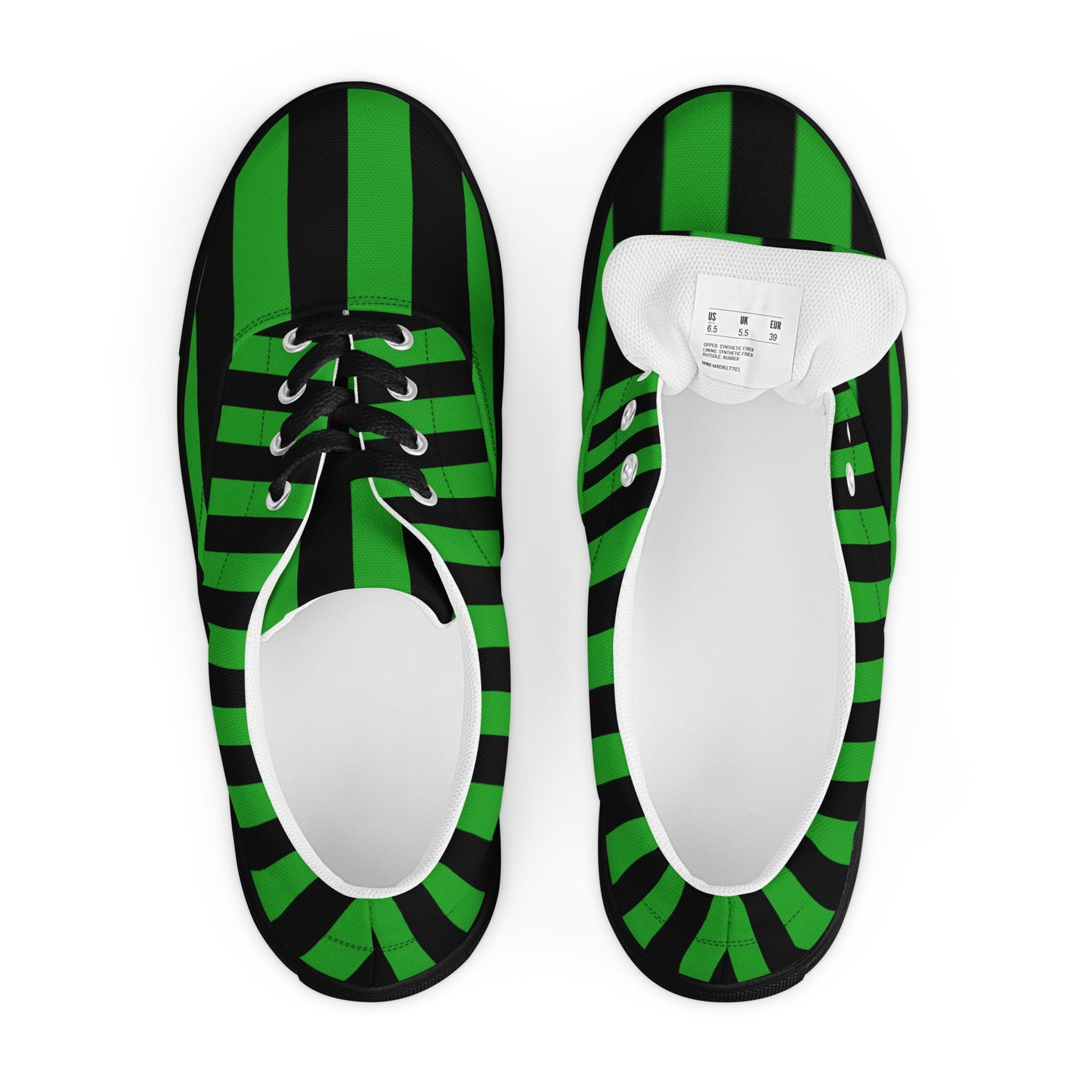 Black and Green Striped Women’s Lace-up Canvas Shoes