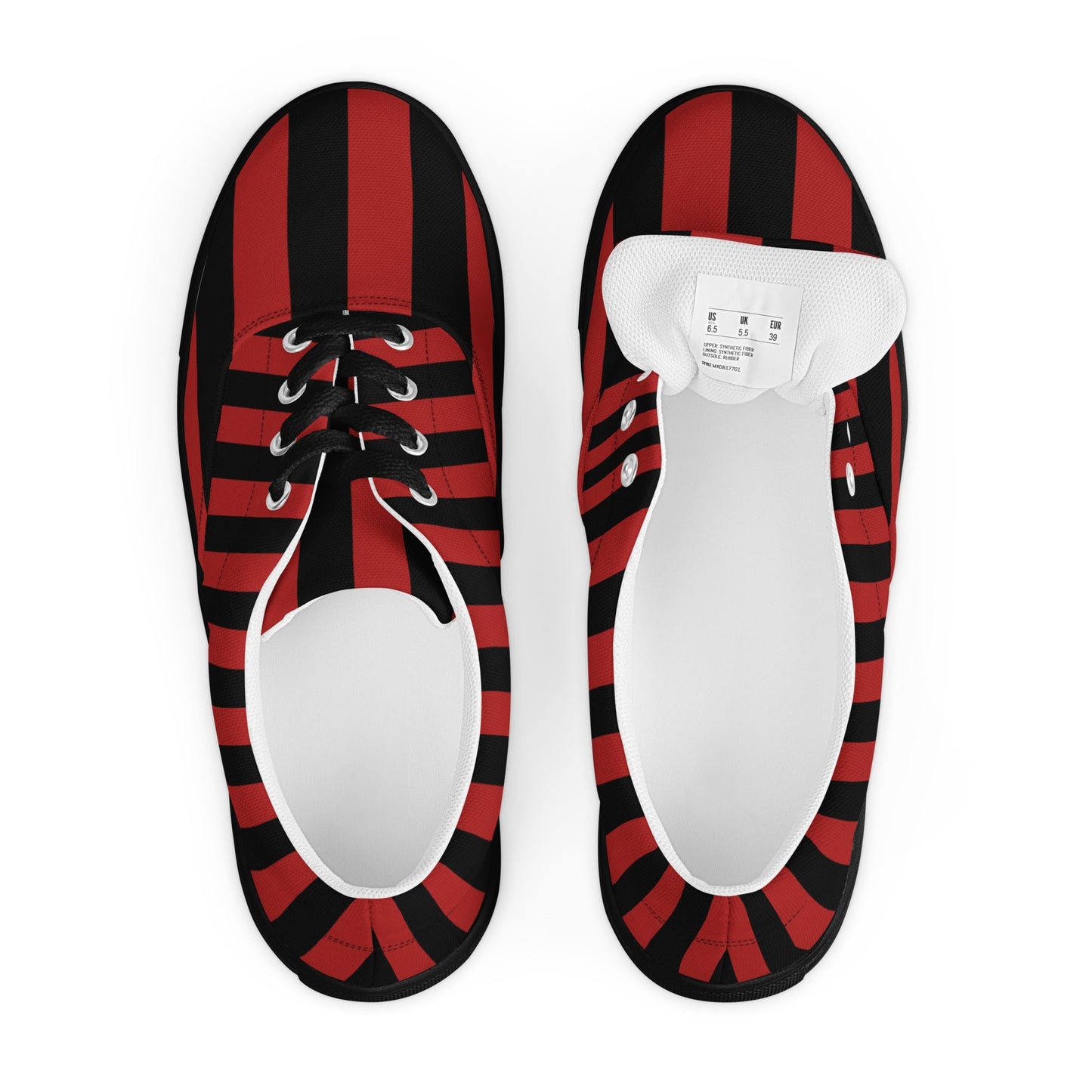 Black and Red Striped Women’s Lace-up Canvas Shoes