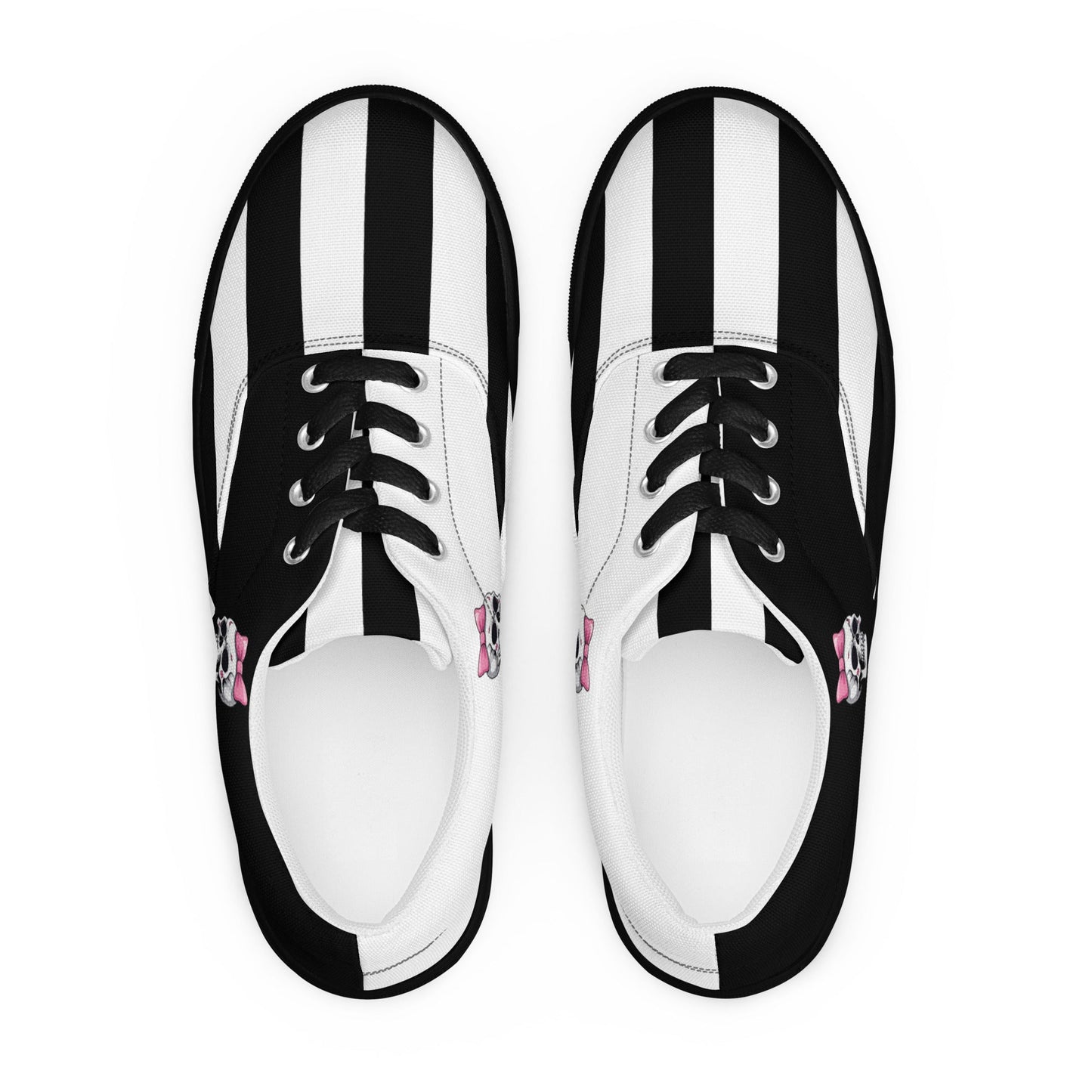 Black and White Girly Skull with Pink Bow Women’s Lace-up Canvas Shoes