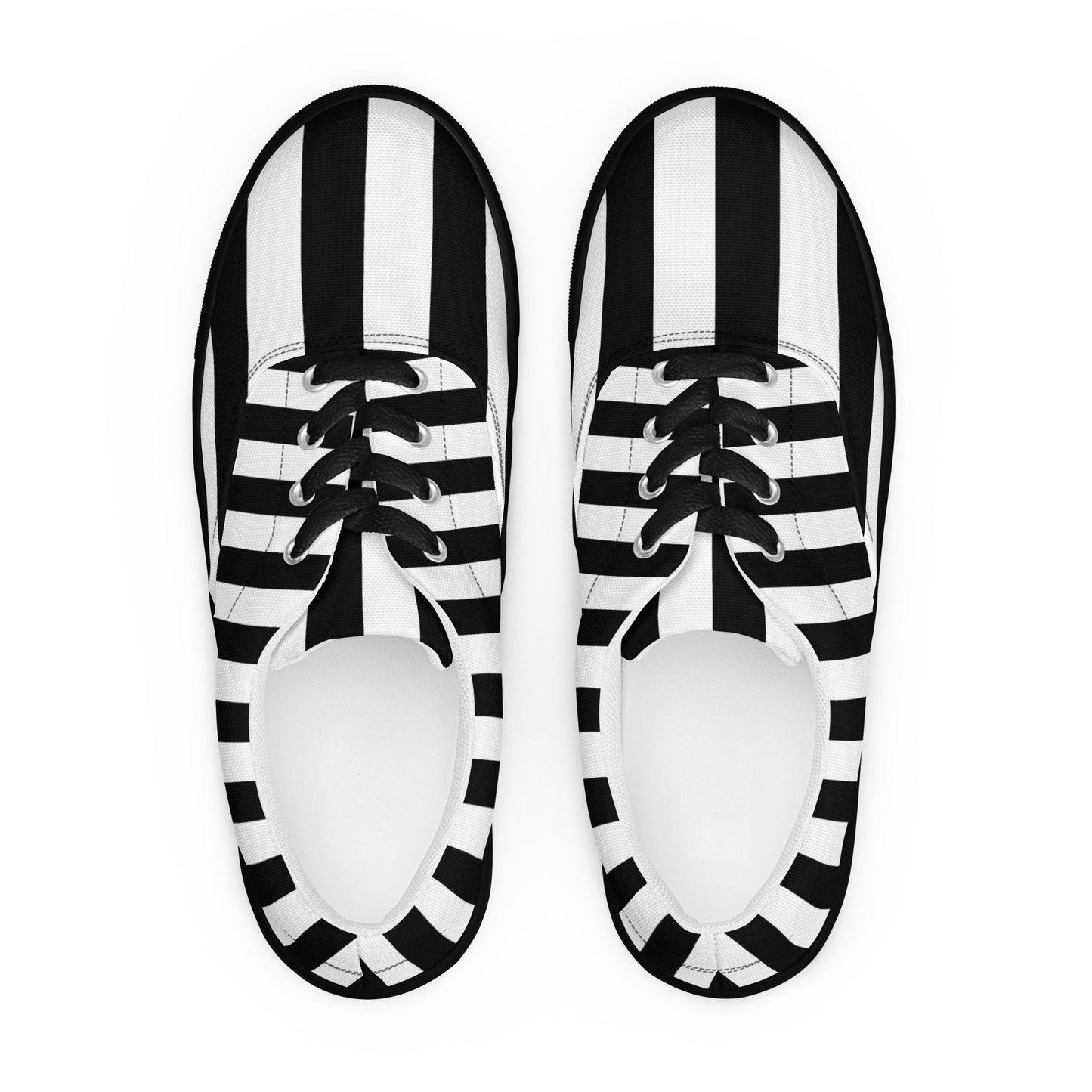 Black and White Striped Women’s Lace-up Canvas Shoes
