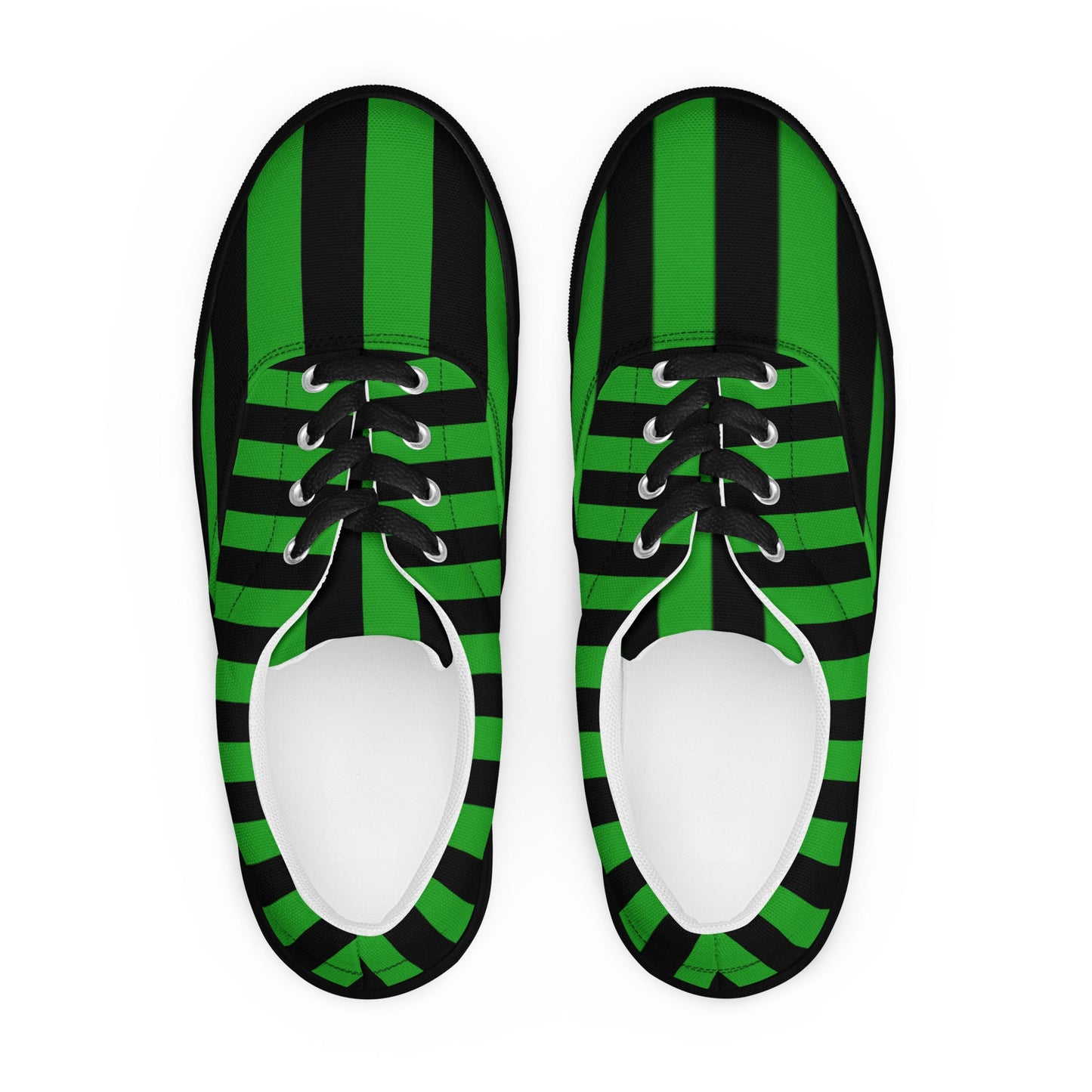 Black and Green Striped Women’s Lace-up Canvas Shoes