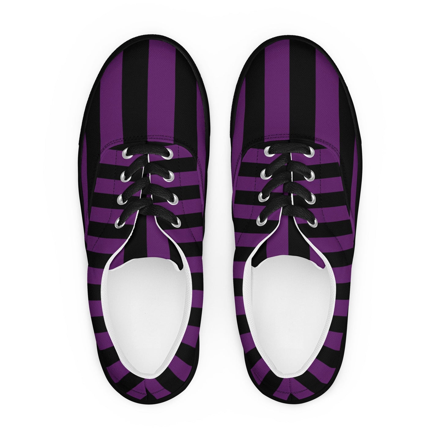 Black and Purple Striped Women’s Lace-up Canvas Shoes