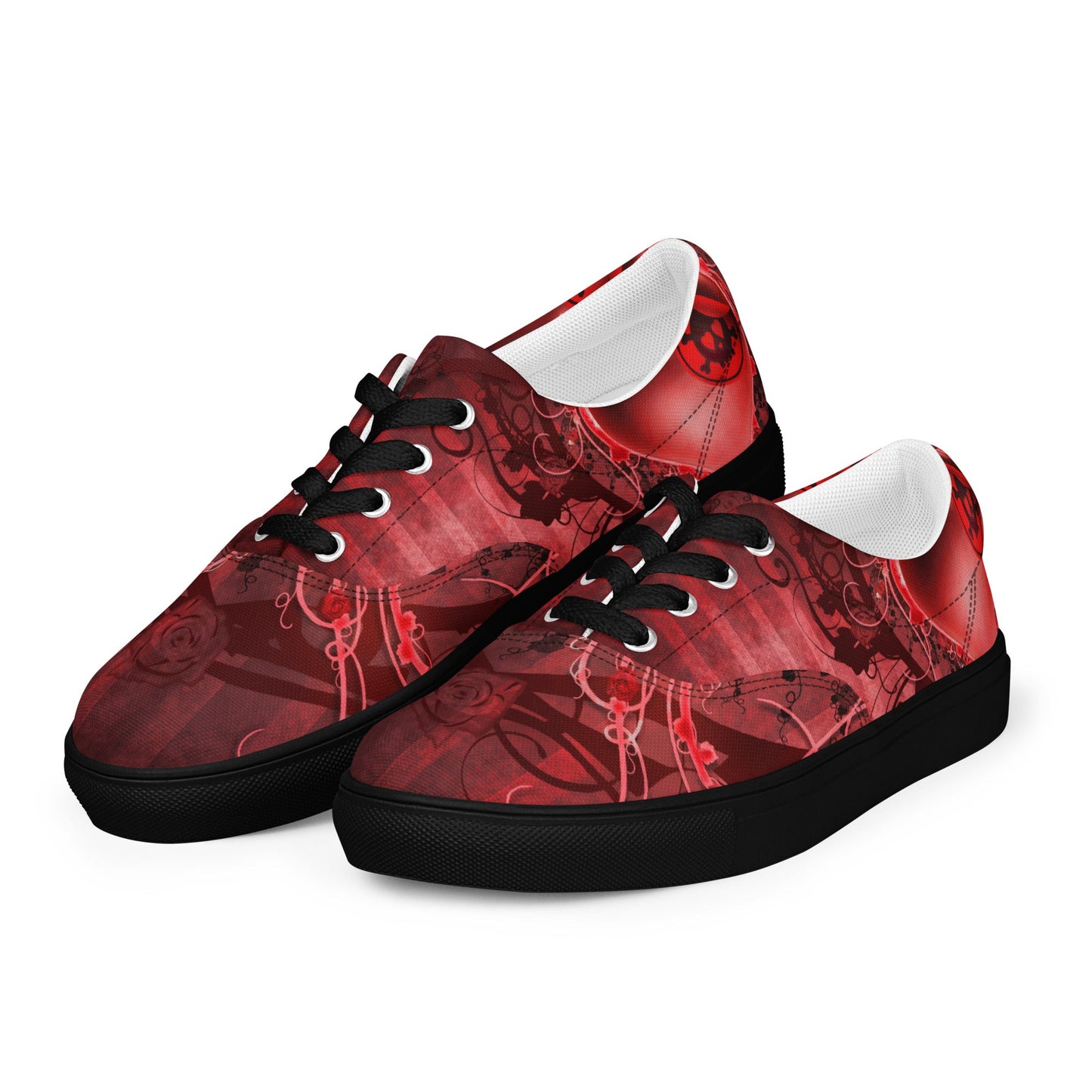 Gothic Skull and Heart Women’s Lace-up Canvas Shoes