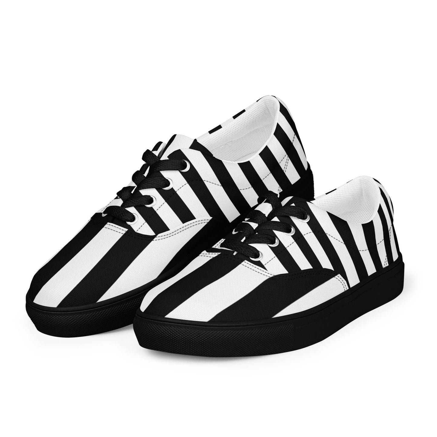 Black and White Striped Women’s Lace-up Canvas Shoes