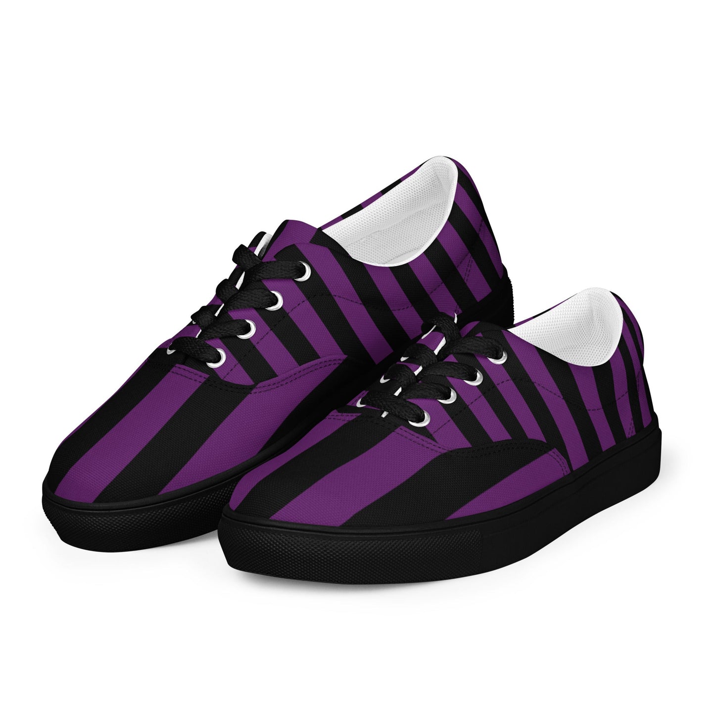 Black and Purple Striped Women’s Lace-up Canvas Shoes