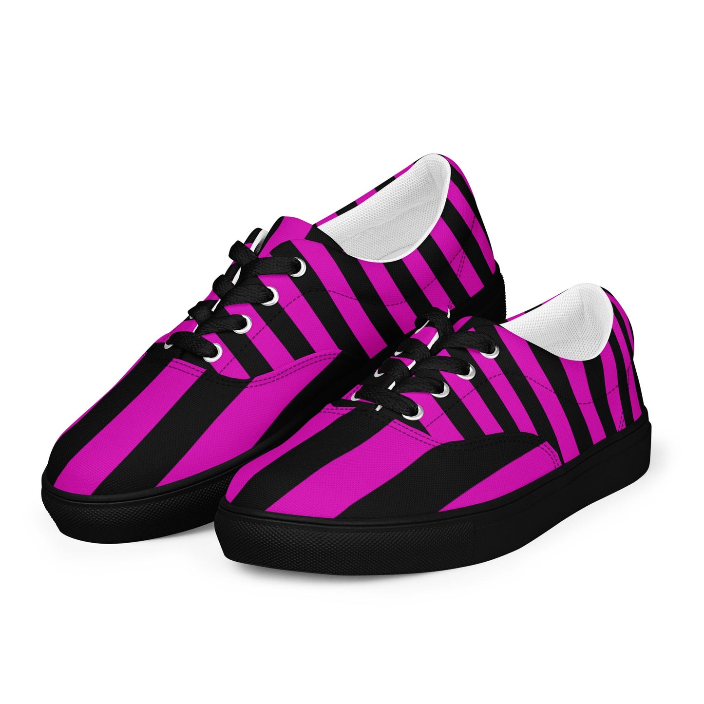 Black and Pink Striped Women’s Lace-up Canvas Shoes