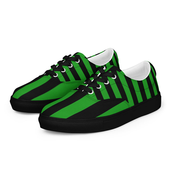 Black and Green Striped Women’s Lace-up Canvas Shoes
