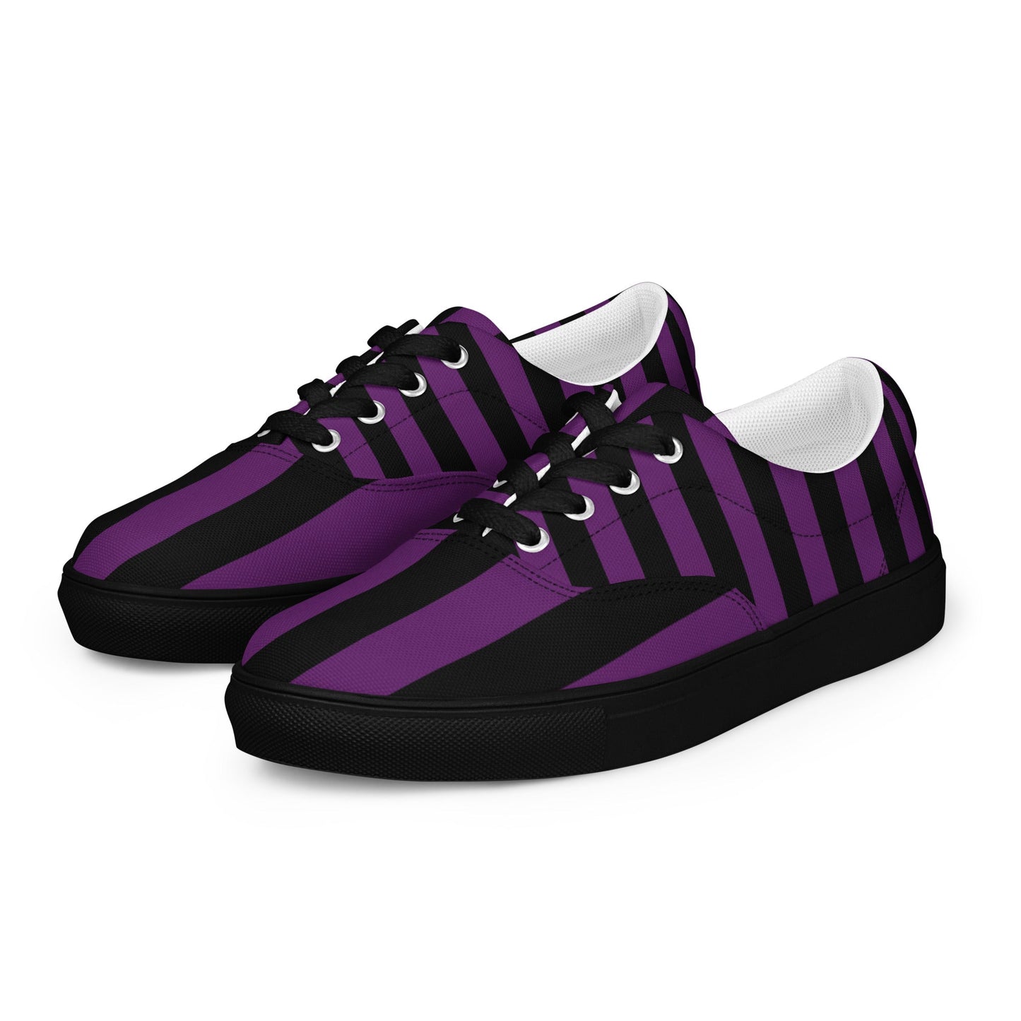 Black and Purple Striped Women’s Lace-up Canvas Shoes