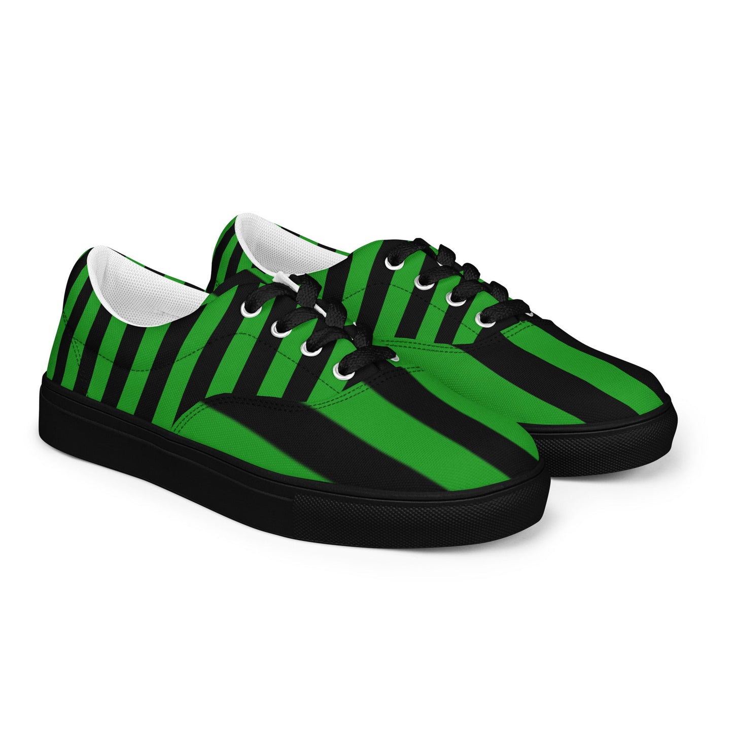 Black and Green Striped Women’s Lace-up Canvas Shoes