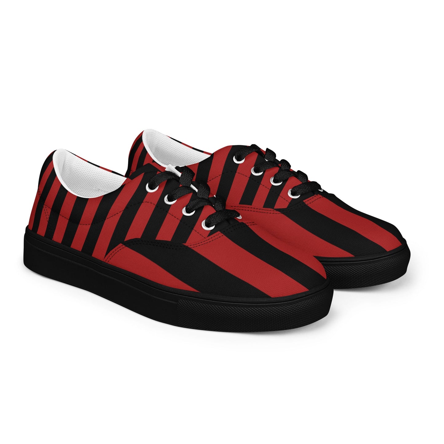 Black and Red Striped Women’s Lace-up Canvas Shoes